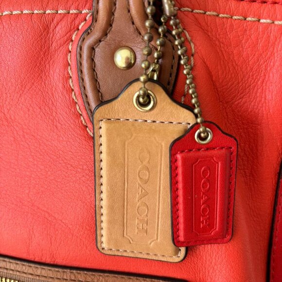 Coach 22430 Poppy Vermillion Shoulder Tote Bag Sun Orange Leather with Tan Trim - Picture 5 of 10